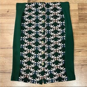 Anthropologie Dolan Pencil Skirt Green Geometric Embroidery Button Front Medium
